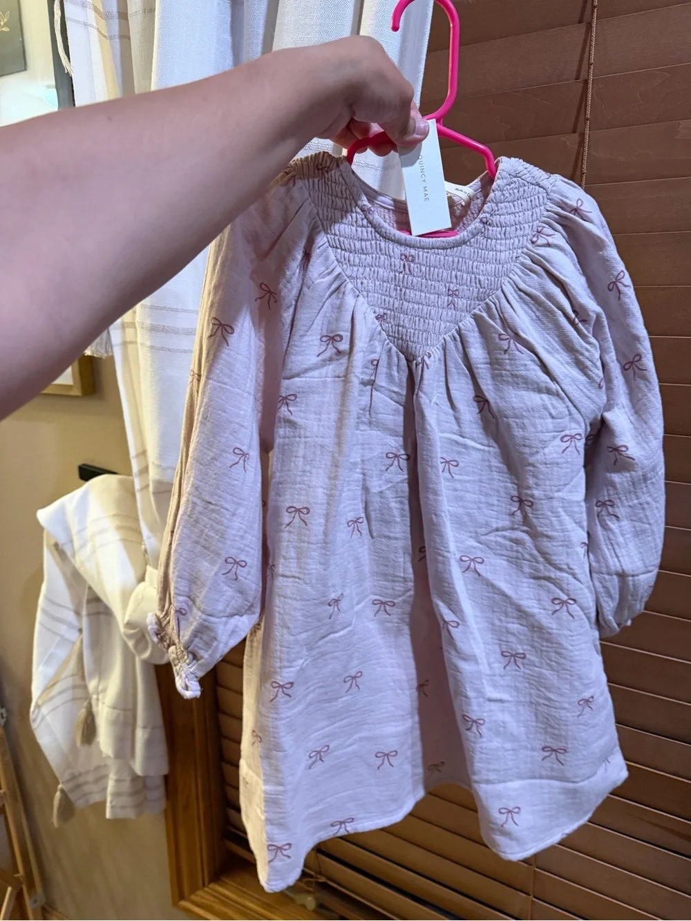 100% Cotton Quincy Mae Light Pink Smocked Bow Dress